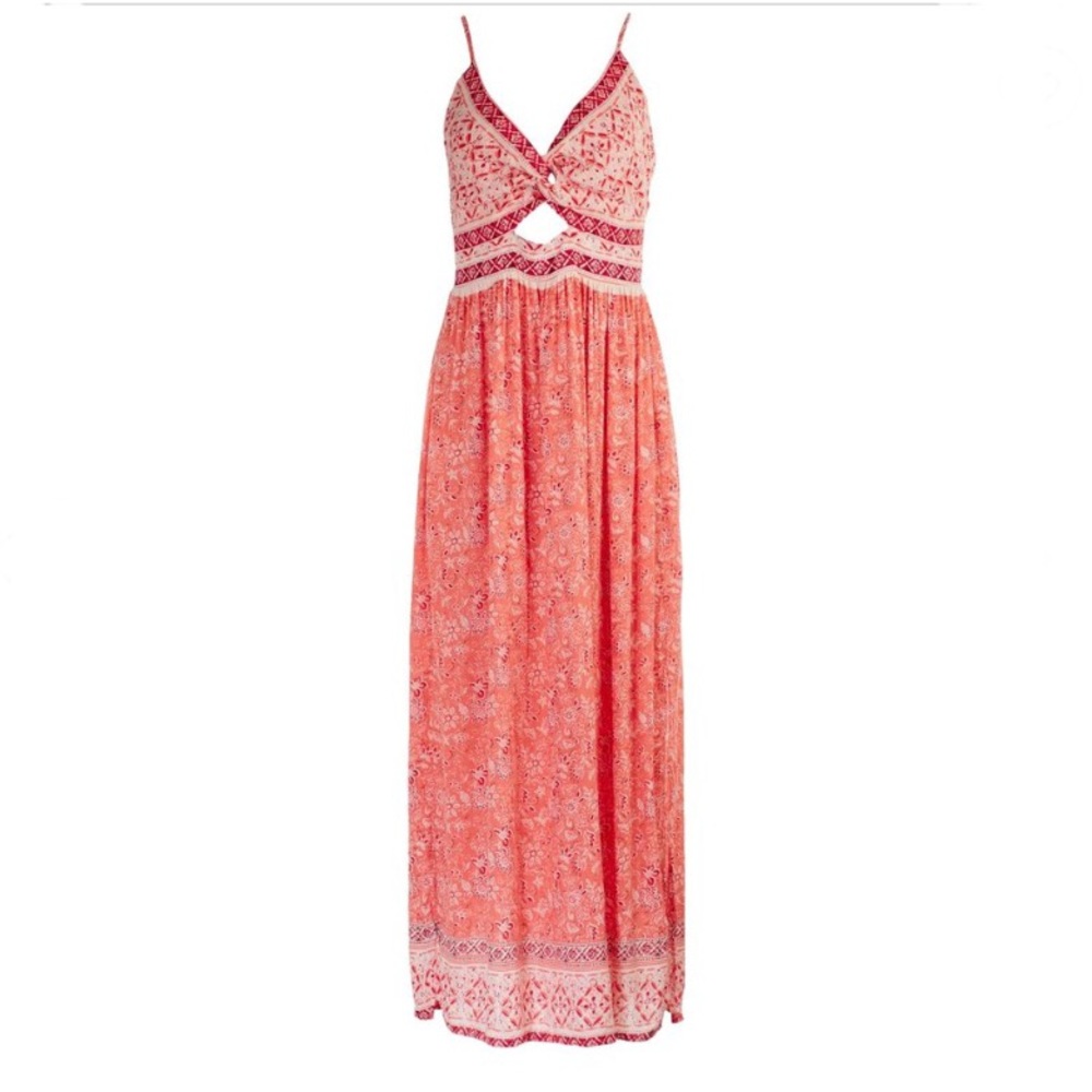 Pink Front Key Hole Cutout Maxi Dress